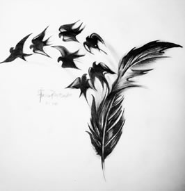 个性羽化燕纹身手稿图片