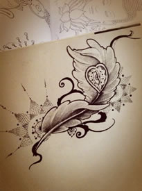 黑灰素描羽毛纹身手稿图案