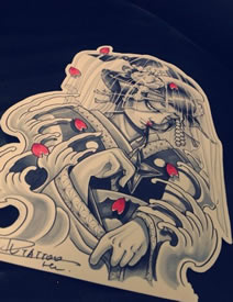 黑灰彩色艺妓纹身手稿图片