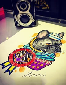 彩色蛋糕汪星人纹身手稿图片