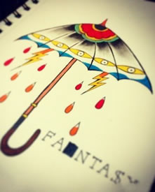 彩色个性雨伞纹身手稿图片