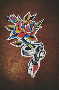 彩色个性玫瑰花纹身手稿图片