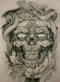 嘎巴拉牡丹蛇纹身手稿图片