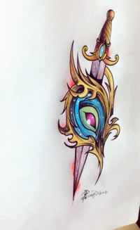 彩色匕首眼睛纹身图案