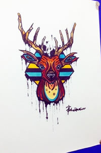 彩色羚羊纹身手稿图案