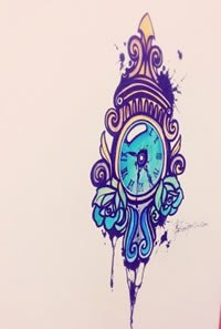 时钟玫瑰花纹身手稿图案