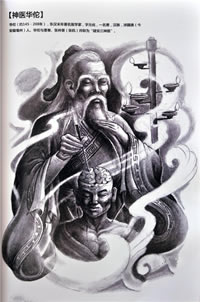 包腿包臂神医华佗手稿纹身图案