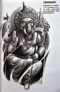 包腿包臂象神迦尼萨手稿纹身图案