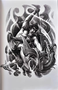 大禹治水包腿包臂手稿纹身图案