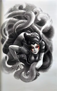 九尾狐仙包腿包臂手稿纹身图案