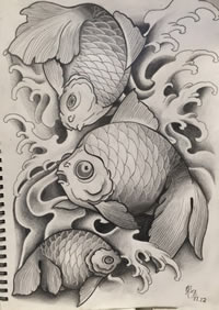 鱼纹身手稿图案