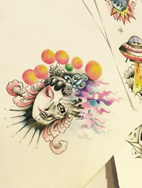 彩色花旦纹身手稿图案