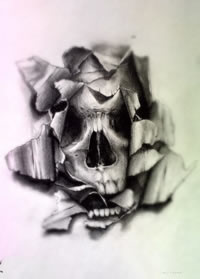 黑灰欧美骷髅玫瑰花纹身手稿图片