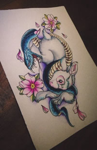 彩色蛇兔子纹身手稿图片
