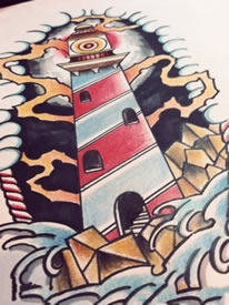 彩色个性灯塔纹身手稿图片