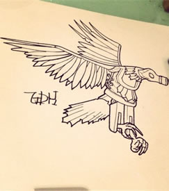 机械鹰纹身手稿图片