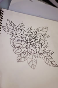 小清新线条简洁菊花纹身图案