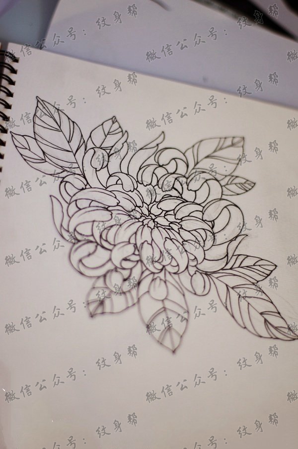 小清新线条简洁菊花纹身图案