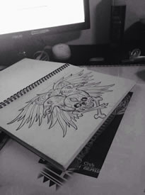 超cool展翅雏鹰骷髅纹身图案