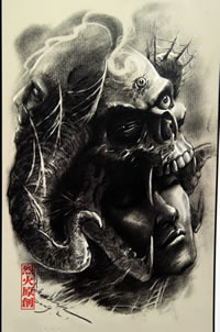 分享一款恐怖的鬼头纹身图案