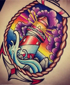 彩色个性school灯塔纹身手稿图片