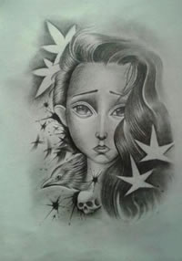 素描女郎纹身手稿图片