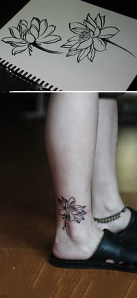 脚腕小清新荷花纹身图案