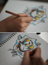 巴洛克风格布纹玫瑰纹身图案