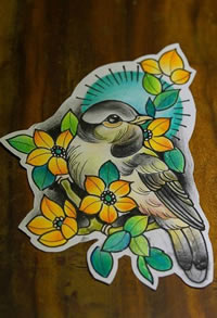 花鸟纹身手稿图片