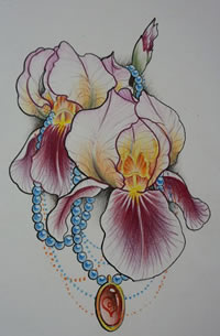 彩色花项链纹身手稿图片