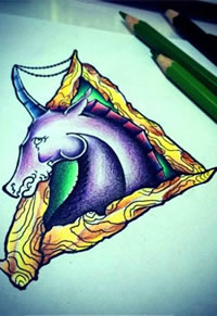 彩色三角形独角兽纹身图片