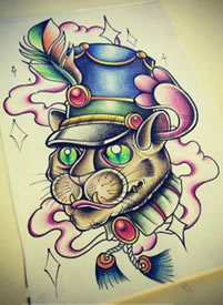 彩色个性汪星人羽毛纹身手稿图片