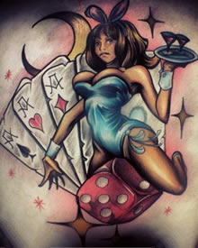 彩色女郎扑克牌骰子纹身图案