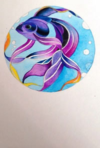 彩色金鱼纹身手稿图案