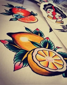 柠檬纹身手稿图案