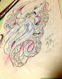 大章鱼纹身手稿图案