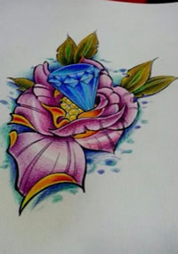 彩色玫瑰钻石纹身手稿图片
