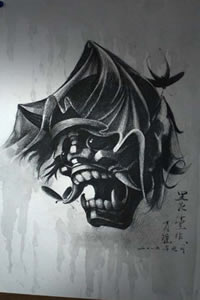 点刺单色诡异般若纹身图案