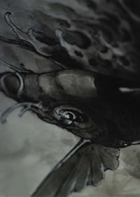 手稿水墨中国风鲤鱼纹身图案