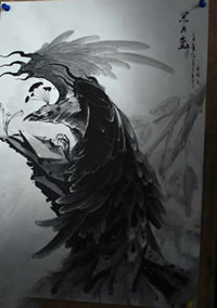 展翅奔腾墨色凤凰纹身图案