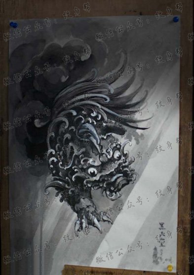 上古神兽螭吻纹身图案