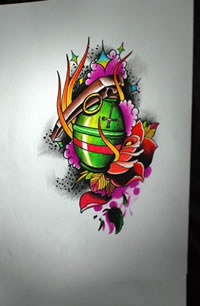 超唯美二次元漫画风格手雷纹身图案