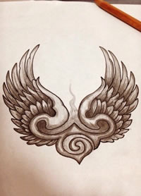 黑灰素描翅膀纹身手稿图片