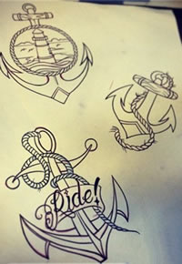 一组船锚纹身手稿图片