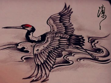 仙鹤纹身手稿图片