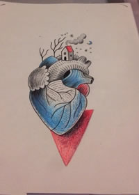 彩色心脏纹身手稿图案