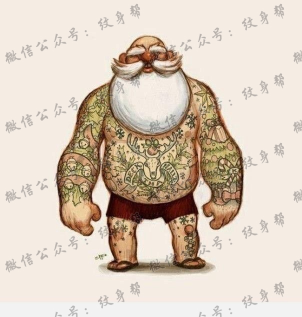 老头麋鹿卡通纹身手稿纹身图案