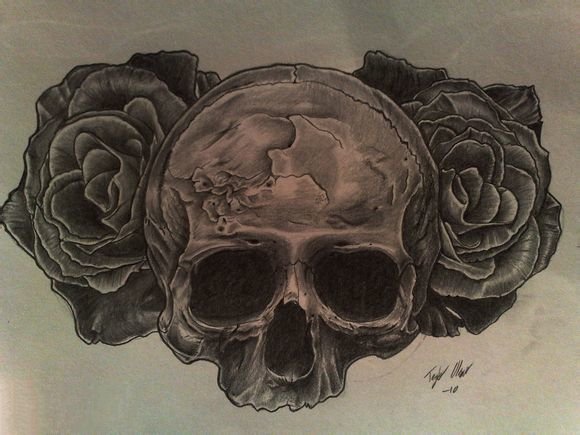 分享一款胸口大V骷髅纹身图案