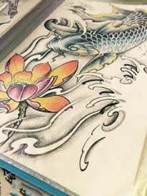 莲花鲤鱼纹身手稿