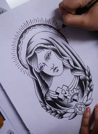 圣母玛利亚纹身手稿图案